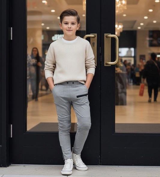 Pantalones escolares grises ajustados para niños con cintura elástica, 6-12 años